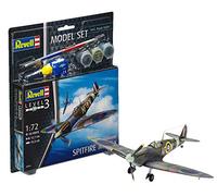 Revell Model Set 63953 Spitfire Mk.IIa 1:72 Scale Unbuilt/Unpainted Plastic Model Kit with Contacta Professional Glue, Paintbrush & Selected Aqua Color Paints