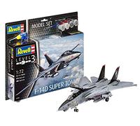 Revell Model Set 63960 F-14D Super Tomcat 1:72 Scale Unbuilt/Unpainted Plastic Model Kit with Contacta Professional Glue, Paintbrush & Selected Aqua Color Paints