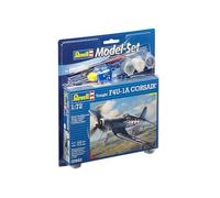 Revell Model Set 63983 Vought F4U-1D Corsair 1:72 Scale Unbuilt/Unpainted Plastic Model Kit with Contacta Professional Glue, Paintbrush & Selected Aqua Color Paints