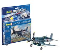 Revell Model Set 63983 Vought F4U-1D Corsair 1:72 Scale Unbuilt/Unpainted Plastic Model Kit with Contacta Professional Glue, Paintbrush & Selected Aqua Color Paints