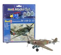 Revell Model Set 64160 Model Set Messerschmitt Bf-109 1:72 Scale Unbuilt/Unpainted Plastic Model Kit with Contacta Professional Glue, Paintbrush & Selected Aqua Color Paints
