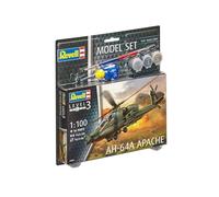 Revell Model Set 64985 AH-64A Apache 1:100 Scale Unbuilt/Unpainted Plastic Model Kit with Contacta Professional Glue, Paintbrush & Selected Aqua Color Paints