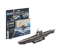 Revell Model Set 65154 German Submarine Type 1:350 Scale Unbuilt/Unpainted Plastic Model Kit with Contacta Professional Glue, Paintbrush & Selected Aqua Color Paints