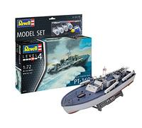 Revell Model Set 65175 Patrol Torpedo Boat PT-160 1:72 Scale Unbuilt/Unpainted Plastic Model Kit with Contacta Professional Glue, Paintbrush & Selected Aqua Color Paints