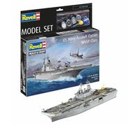 Revell Model Set 65178 US Navy Assault Carrier WASP Class 1:700 Scale Unbuilt/Unpainted Plastic Model Kit with Contacta Professional Glue, Paintbrush & Selected Aqua Color Paints
