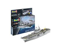 Revell Model Set 65178 US Navy Assault Carrier WASP Class 1:700 Scale Unbuilt/Unpainted Plastic Model Kit with Contacta Professional Glue, Paintbrush & Selected Aqua Color Paints