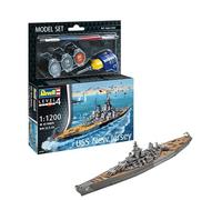 Revell Model Set 65183 Battleship USS New Jersey 1:1200 Scale Unbuilt/Unpainted Plastic Model Kit with Contacta Professional Glue, Paintbrush & Selected Aqua Color Paints