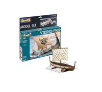 Revell Model Set 65403 Viking Ship 1:50 Scale Unbuilt/Unpainted Plastic Model Kit with Contacta Professional Glue, Paintbrush & Selected Aqua Color Paints