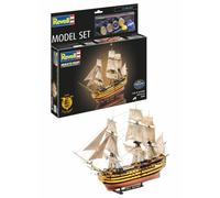 Revell Model Set 65408 HMS Victory 1:225 Scale Unbuilt/Unpainted Plastic Model Kit with Contacta Professional Glue, Paintbrush & Selected Aqua Color Paints