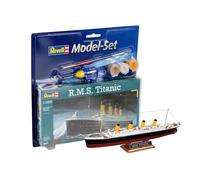 Revell Model Set 65804 R.M.S. Titanic 1:1200 Scale Unbuilt/Unpainted Plastic Model Kit with Contacta Professional Glue, Paintbrush & Selected Aqua Color Paints