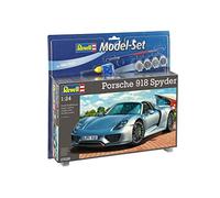 Revell Model Set 67026 Porsche 918 Spyder 1:24 Scale Unbuilt/Unpainted Plastic Model Kit with Contacta Professional Glue, Paintbrush & Selected Aqua Color Paints