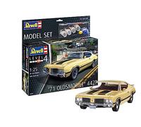 Revell Model Set 67695 71 Oldsmobile 442 1:24 Scale Unbuilt/Unpainted Plastic Model Kit with Contacta Professional Glue, Paintbrush & Selected Aqua Color Paints