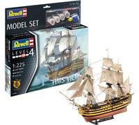 Revell Model Set 65408 HMS Victory 1:225 Scale Unbuilt/Unpainted Plastic Model Kit with Contacta Professional Glue, Paintbrush & Selected Aqua Color Paints