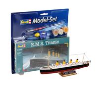 Revell Model Set 65804 R.M.S. Titanic 1:1200 Scale Unbuilt/Unpainted Plastic Model Kit with Contacta Professional Glue, Paintbrush & Selected Aqua Color Paints