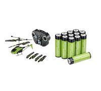 Revell RC Helicopter Streak, glow-in-dark/IR, 15cm, & Amazon Basics AA Rechargeable 12 pack, 2000mAh