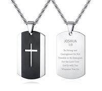 REVEMCN Black Silver Stainless Steel Dog Tag Cross Necklace for Men Boys Featuring Lord's Prayer Bible Verse Cross Pendant Necklace with 20-24 Inch Rope Chain, Inspirational Jewelry Gift for Teen Boys