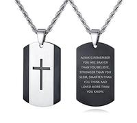 REVEMCN Black Silver Stainless Steel Dog Tag Cross Necklace for Men Boys Featuring Lord's Prayer Bible Verse Cross Pendant Necklace with 20-24 Inch Rope Chain, Inspirational Jewelry Gift for Teen Boys
