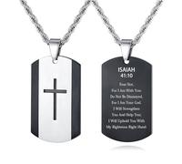 REVEMCN Black Silver Stainless Steel Dog Tag Cross Necklace for Men Boys Featuring Lord's Prayer Bible Verse Cross Pendant Necklace with 20-24 Inch Rope Chain, Inspirational Jewelry Gift for Teen Boys