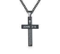 REVEMCN Inspirational Bible Verse Cross Necklace for Men Boys, Stainless Steel Plain Black Silver Cross Pendant Necklace for Men 20-24 Inches Curb Chain Faith Jewelry Gift, Stainless Steel, not
