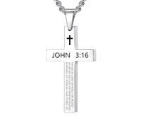 REVEMCN Inspirational Bible Verse Cross Necklace for Men Boys, Stainless Steel Plain Black Silver Cross Pendant Necklace for Men 20-24 Inches Curb Chain Faith Jewelry Gift, Stainless Steel, not