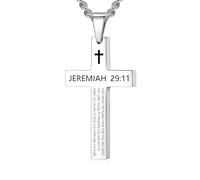 REVEMCN Inspirational Bible Verse Cross Necklace for Men Boys, Stainless Steel Plain Black Silver Cross Pendant Necklace for Men 20-24 Inches Curb Chain Faith Jewelry Gift, Stainless Steel, not