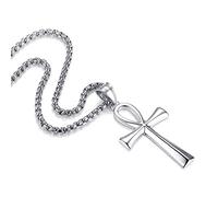 REVEMCN Men's Stainless Steel Black Gold Silver Coptic Ankh Cross Pendant Chain Necklace for Men Women Egyptian Religious jewelry Gifts, 20-24 Inches Box Chain, Stainless Steel, No Gemstone