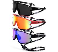 Revemo Baseball Sunglasses for Boys Girls 8-12 Years UV400 Sports Sunglasses for Pickleball Golf Running Fishing, Grey + red mercury + dark blue, small size