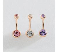 Revere 9ct Rose Gold Plated Crystal Belly Bars - Set of 3