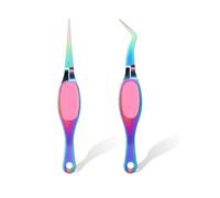 Reverse Craft Tweezers - Crossing Lock, Curved, Stainless Steel Soft Grip Precision for DIY, Jewelry, Beading, Electronics, Laboratory Work (Multi-Color)
