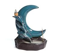 Reverse-flow incense burner, Lotus Pond Backflow Incense Burner - Moon-Shaped Ceramic Holder for Zen Home Decoration, Perfect for Yoga & Meditation