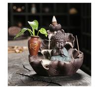 Reverse-flow incense burner, Purple Clay Little Monk Backflow Incense Holder - Perfect for Meditation & Feng Shui Home Decor(Green)