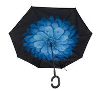 Reverse Inverted Double Layer Umbrella with C-Handle Design for Wind & Rain Protection, Multicolour, 80cm, Hands-Free Use, 2-Person Sharing (Blue & Black)
