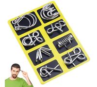 Reverse Thinking Puzzles, 8PCS Challenging Physics Mind Metal Puzzles, Large Brain Teaser Puzzle for Adults, Enhance IQ & Mind Logic Training (Yellow)