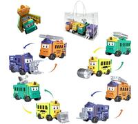 Reverse Transformation Vehicles Set, 4 Pack Flip & Change Toy Cars - Converts Between 8 Different Construction & Rescue Trucks, Fun Learning Toy for Toddlers Age 3 4 5 6, Friction Powered Car