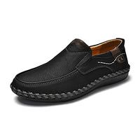 ReverseClock Leather Slip on Shoes for Men Comfy Handmade Loafers Lightweight Flats Walking Driving Shoes (Black,7)