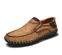 ReverseClock Leather Slip on Shoes for Men Comfy Handmade Loafers Lightweight Flats Walking Driving Shoes (Brown,11)