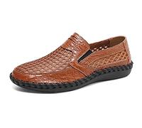 ReverseClock Men's Casual Loafers Hollow Out Leather Slip On Driving Shoes Walking Moccasin Flats Summer Boat Shoes (9.5,Brown)