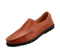 ReverseClock Men's Leather Slip-on Loafers Casual Fashion Breathable Driving Shoes (11,Brown)