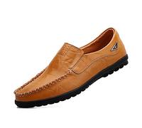 ReverseClock Men's Leather Slip-on Loafers Casual Fashion Breathable Driving Shoes (7,Yellow)