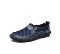 ReverseClock Men's Leather Slip-on Loafers Mesh Casual Fashion Lightweight Breathable Driving Shoes (10,Blue)