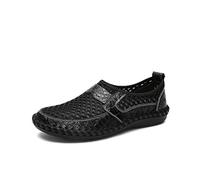 ReverseClock Men's Leather Slip-on Loafers Mesh Casual Fashion Lightweight Breathable Driving Shoes (10,Black)