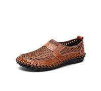 ReverseClock Men's Leather Slip-on Loafers Mesh Casual Fashion Lightweight Breathable Driving Shoes (9.5,Brown)