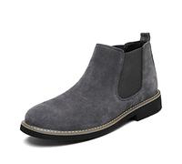 ReverseClock Men's Suede Chelsea Boots Leather Ankle Boots Slip-on Flat Work Booties Sock Boots Casual Shoes (6.5,grey,6.5)