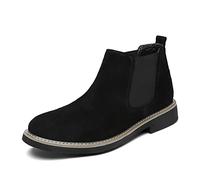 ReverseClock Men's Suede Chelsea Boots Leather Ankle Boots Slip-on Flat Work Booties Sock Boots Casual Shoes (5,black,5)