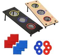 Reversible 2-In-1 Wooden Bean Bag Toss And Washer Pitch Game Board With Accessories