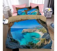 Reversible 3D Duvet Cover Set with Pillowcases,Soft Microfibre Double Sided Sea and beach Bedding,Easy Care Natural wonders Quilt Cover King Double Single Sizes