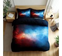 Reversible Abstract Futurism Red and Blue Lightning Printed Duvet Cover, Luxury Sci Fi Art Double Bedding Sets - Lightweight Duvet Cover Soft Breathable Quilt Covers for Kids Adults 200 x 200 cm
