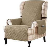 Reversible Armchair Covers, Winged Back Chair Cover with Two Elastic Bands, Washable Sofa Cover for Living Room Armchair Removable Furniture Protective Cover(Sand)