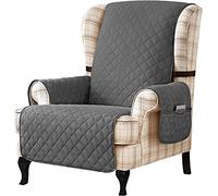 Reversible Armchair Covers, Winged Back Chair Cover with Two Elastic Bands, Washable Sofa Cover for Living Room Armchair Removable Furniture Protective Cover(Grigio Chiaro)