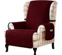 Reversible Armchair Covers, Winged Back Chair Cover with Two Elastic Bands, Washable Sofa Cover for Living Room Armchair Removable Furniture Protective Cover(Vino Rosso)